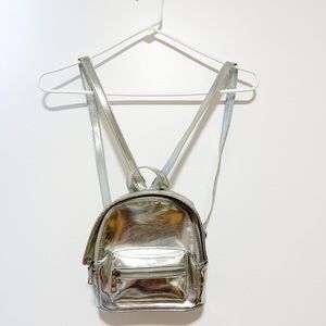 Iridescent holo silver mini backpack